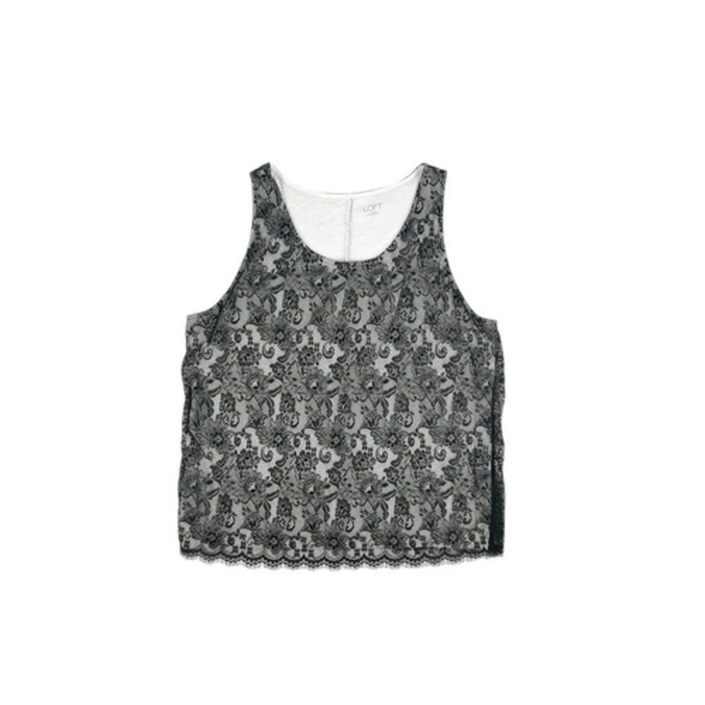 LOFT Black Lace Layered Sleeveless Tank Top Size Large - Picture 1 of 6